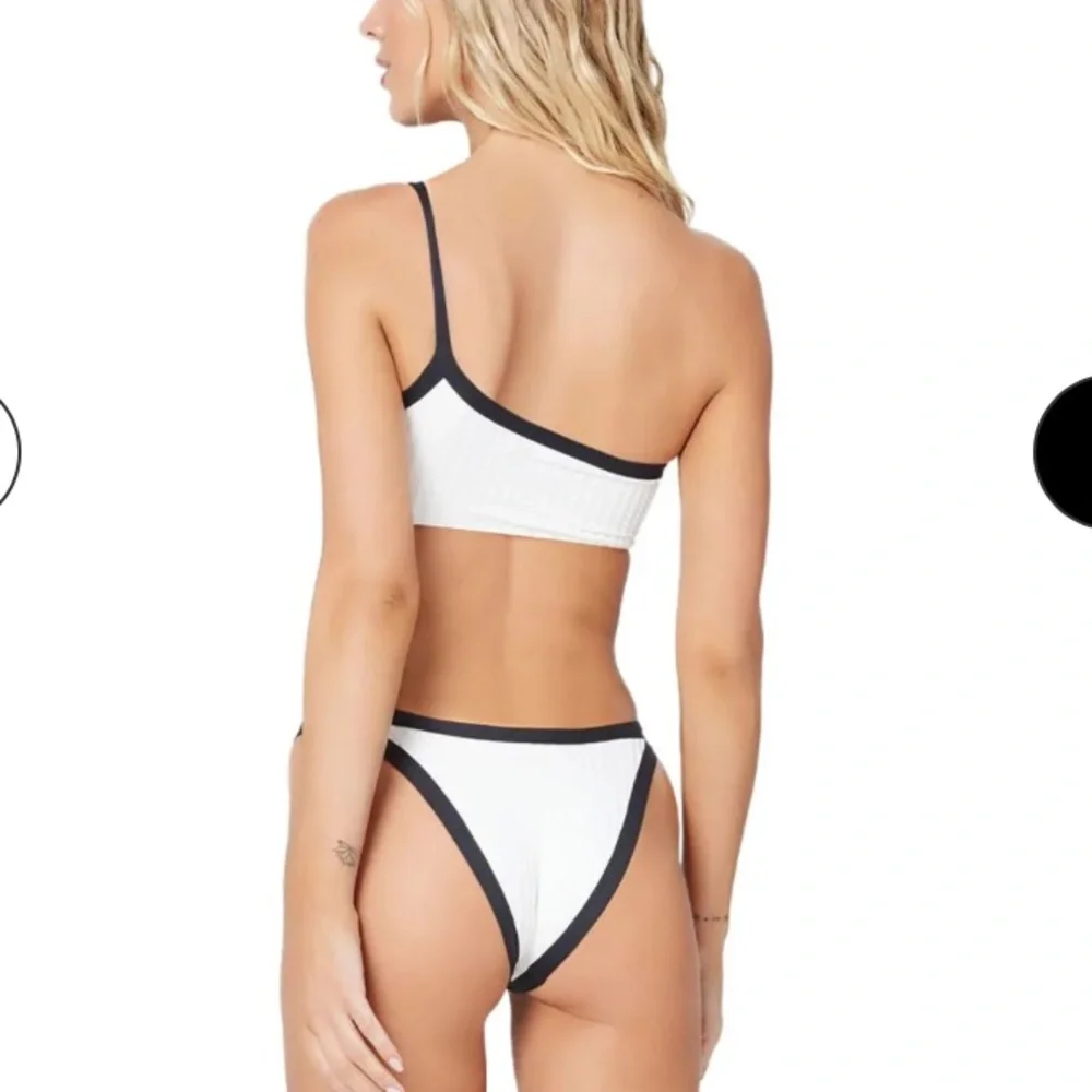 L*Space‎ Foley Textured Bikini Bottom Bitsy in Black & White, High Leg, X-Small